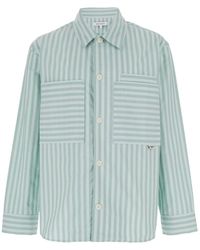 Maison Kitsuné - Green Striped Overshirt In Cotton Man - Lyst