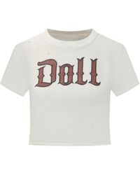 Dolce & Gabbana - Crop T-Shirt With Doll Print - Lyst