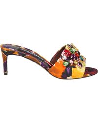 Dolce & Gabbana - Slippers In Brocade Fabric With Colored Stones - Lyst