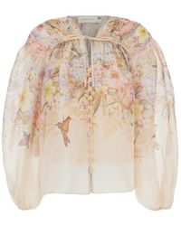 Zimmermann - Linen And Silk Blend Floral Blouse - Lyst