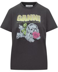 Ganni - T-Shirt With Graphic Print - Lyst