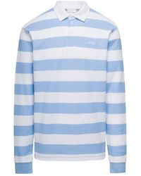 Drole de Monsieur - Light Blue And White Striped Polo Shirt With Logo Embroidery In Cotton Man - Lyst