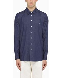 Etro - Blue Denim Shirt With Logo Embroidery - Lyst