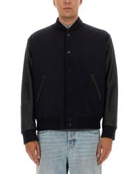 Golden Goose - Wool Bomber Jacket And Leather Sleeves - Lyst