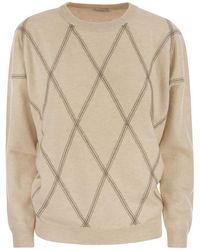 Brunello Cucinelli - Crew-neck Sweater In Virgin Wool, Cashmere And Silk - Lyst