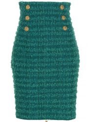 Balmain - Logo Button Tweed Skirt - Lyst