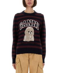 Ganni - Striped Shirt With Poodle - Lyst