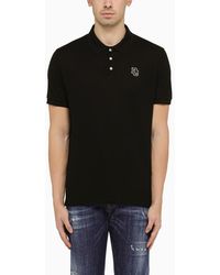 DSquared² - Black Short Sleeved Polo Shirt With Logo Embroidery - Lyst