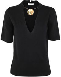 Jil Sander - Crew Neck Short Sleeve Knit With Integrated Jewel Necklace Clothing - Lyst