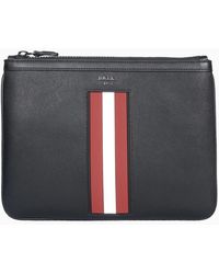 Bally Soft Clutch In Black Leather And Rubber - Grey