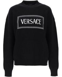 Versace - Crew-neck Sweater With Logo Inlay - Lyst
