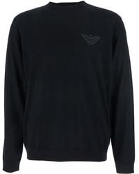 Emporio Armani - Crewneck Sweater With Logo Embroidery On The Front - Lyst