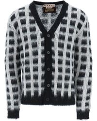 Marni - Brushed-yarn Cardigan With Check Pattern - Lyst