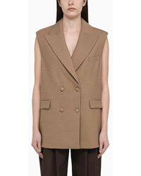 FEDERICA TOSI - Desert-coloured Double-breasted Waistcoat In Blend - Lyst
