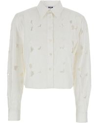 MSGM - Shirt With Classic Collar And All-Over Perforated Details - Lyst