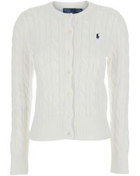 Polo Ralph Lauren - Crewneck Cable Knit Cardigan With Pony Embroidery On The Front - Lyst