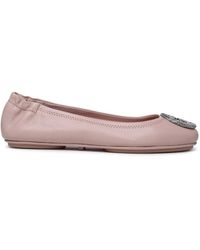 Tory Burch - Minnie Travel Pink Leather Ballet Flats - Lyst