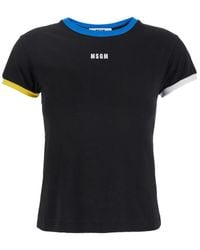 MSGM - T-Shirt With Embroidered Logo On The Front And Contrasting Edges - Lyst