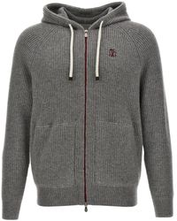 Brunello Cucinelli - Logo Embroidered Hooded Cardigan - Lyst
