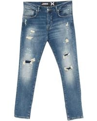 John Richmond - Stretch Cotton Ripped Long Jeans - Lyst