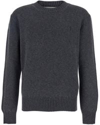 Ami Paris - Grey Crew-neck Sweater With Ribbed Trims In Cashmere Man - Lyst
