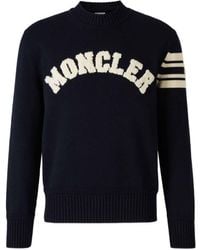 Moncler - Cotton Sweater With Logo Embroidery - Lyst