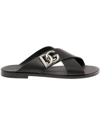 Dolce & Gabbana - Sandals With Criss Cross Bands And Logo Detail - Lyst