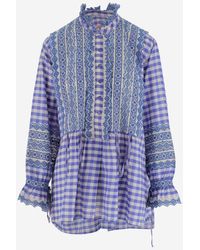 Péro Cotton And Silk Shirt With Ruffles - Blue