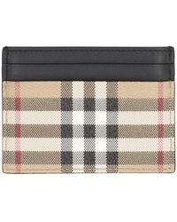Burberry - Leather And Checked Fabric Card Holder - Lyst
