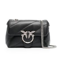 Pinko - 'love Classic Puff' Black Shoulder Bag With Diagonal Maxi Quilting In Leather Woman - Lyst