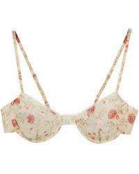 Prada - Floral-Print Lace-Trim Bra - Lyst