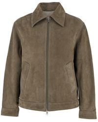 Ami Paris - Suede Zipped Jacket With Classic Collar - Lyst