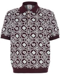 CASABLANCA - Bordeaux Polo Shirt With Classic Collar And All-Over Monogram - Lyst