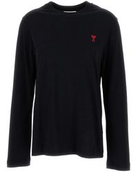 Ami Paris - Black Long Sleeve T-shirt With Adc Embroidery In Cotton Woman - Lyst