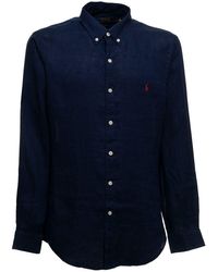Polo Ralph Lauren - Blue Linen Shirt With Logo - Lyst