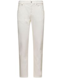 KENZO - White 5-pocket Slim Jeans With Logo Patch In Stretch Cotton Denim Man - Lyst