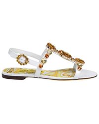 Dolce & Gabbana - Patent Leather Sandal With Embroidered Stones - Lyst