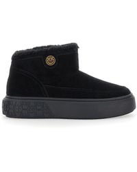 Pinko - 'Yoko' Ankle Boots With Love Birds Diamond Cut Patch And Fur Lining - Lyst