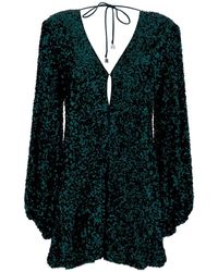 ROTATE BIRGER CHRISTENSEN - Mini Green Dress With V Neckline And All-over Paillettes In Recycled Fabric Woman - Lyst