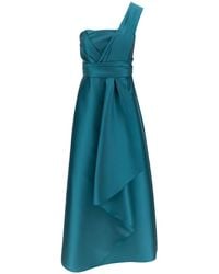 Alberta Ferretti - 'mikado' Light Blue Maxi One-shoulder Draped Dress In Satin Woman - Lyst