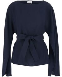 P.A.R.O.S.H. - Crewneck Blouse With Bow Detail On The Front - Lyst