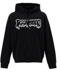 DSquared² - Black Hoodie With Graffiti Logo Print In Cotton Man - Lyst