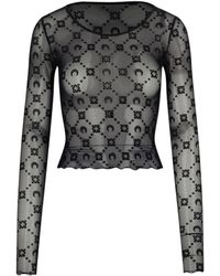 Marine Serre - Semi-Sheer Stretch Nylon Cropped Logo Top - Lyst