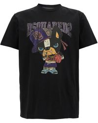 DSquared² - 'ciro' Black T-shirt With Logo Graphic Print In Cotton Man - Lyst