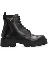 Prada - Classic Leather Lace-Up Boots - Lyst