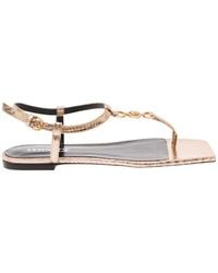 Versace - 'medusa '95' Gold-colored Low Sandals With Logo Detail In Snake-printed Leather Woman - Lyst