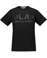 COMME DES GARÇONS PLAY - Black Short Sleeve T-shirt With Black Printed Logo On The Front And Back Clothing - Lyst