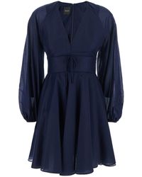 Plain - Mini Dress With V Neck And Puffed Sleeves - Lyst