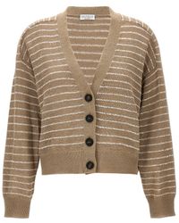 Brunello Cucinelli - Sequin Striped Cardigan Sweater, Cardigans - Lyst
