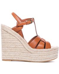 Saint Laurent - Tribute Leather Espadrille Wedge Sandals - Lyst